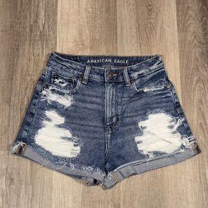 American Eagle Outfitters Dark Blue Distressed Jean Shorts
